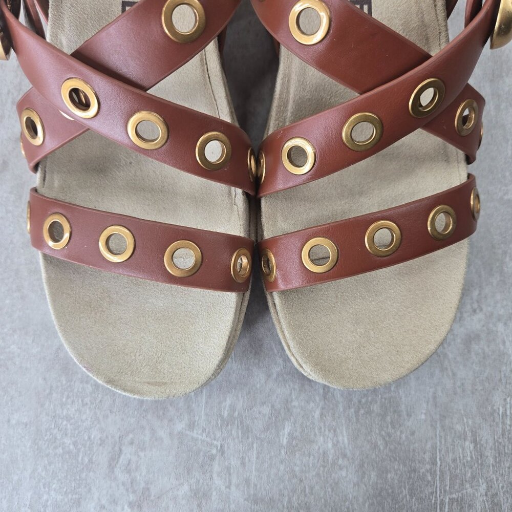 Aerosoles Chunky Platform Sandals 10 Brown Leather Grommet Retro Block Heel - Picture 9 of 11